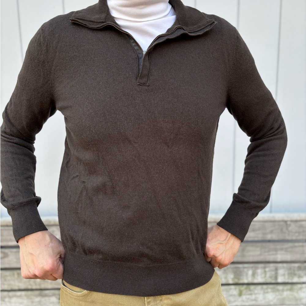 BANANA REPUBLIC—!00% Extra Fine Merino Wool Quarter-Zip Sweater—Men XL—Brown—VG+